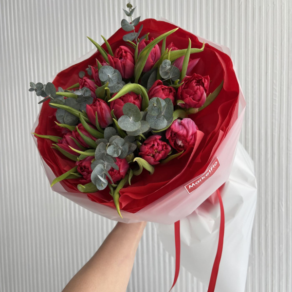 БУКЕТ ИЗ ПИОНОВИДНЫХ ТЮЛЬПАНОВ