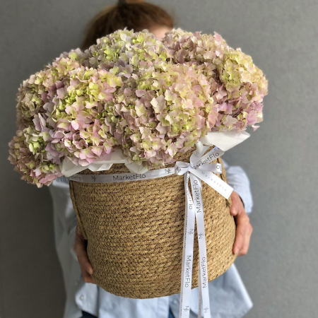 КОРЗИНА С ГОРТЕНЗИЯМИ